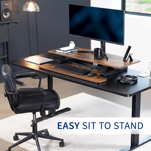 Alt view image 6 of 7 - VIVO Vintage Brown Electric 42" Standing Desk Monitor Riser, Sit Stand Tabletop