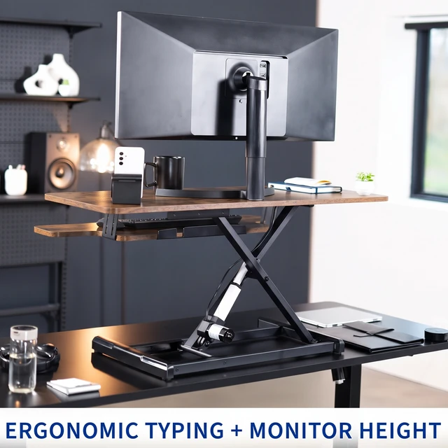 Alt view image 7 of 7 - VIVO Vintage Brown Electric 42" Standing Desk Monitor Riser, Sit Stand Tabletop