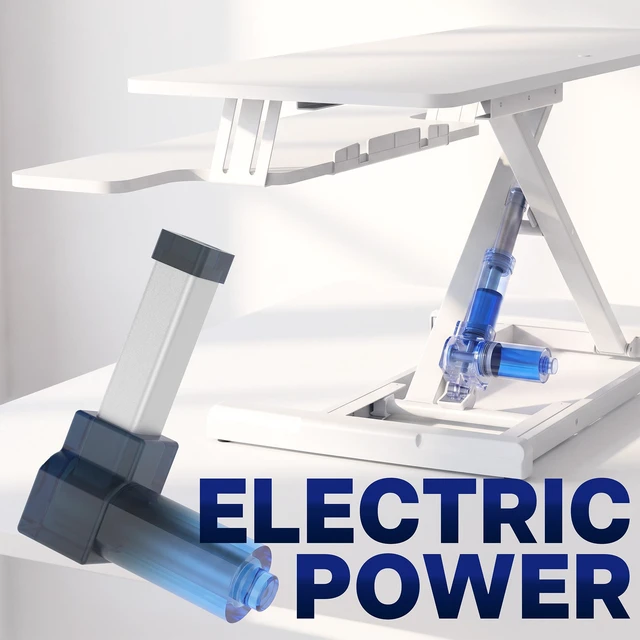 Alt view image 5 of 7 - VIVO White Electric 42" Standing Desk Monitor Riser, Dual Arm Sit Stand Tabletop