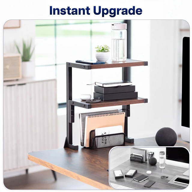 Alt view image 4 of 7 - VIVO Vintage Brown Clamp-on 13" Above or Below Desk 2-Tier Shelving Unit
