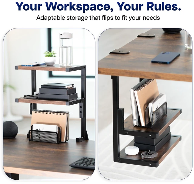 Alt view image 5 of 7 - VIVO Vintage Brown Clamp-on 13" Above or Below Desk 2-Tier Shelving Unit
