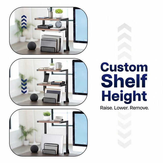 Alt view image 7 of 7 - VIVO Vintage Brown Clamp-on 13" Above or Below Desk 2-Tier Shelving Unit