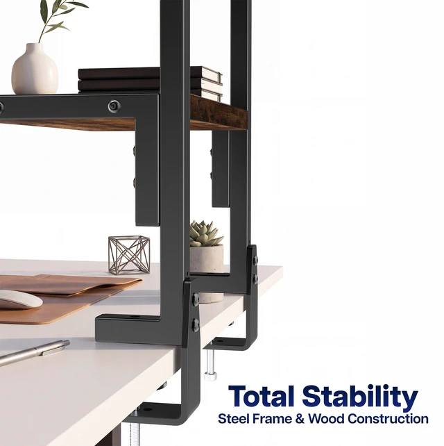 Alt view image 6 of 7 - VIVO Vintage Brown Clamp-on 13" Above or Below Desk 2-Tier Shelving Unit