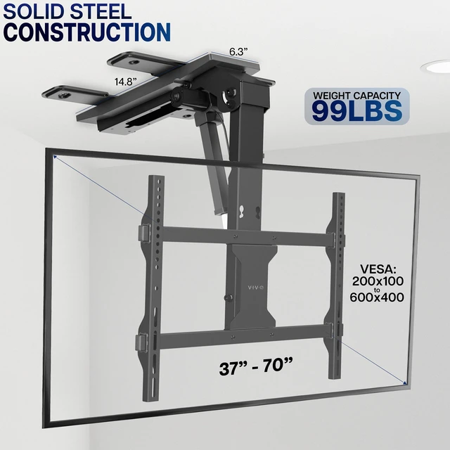 Alt view image 3 of 7 - VIVO Black Electric Flip Down Ceiling TV Mount for 37 to 70 inch Screens