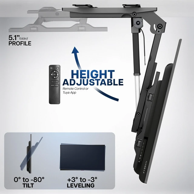 Alt view image 4 of 7 - VIVO Black Electric Flip Down Ceiling TV Mount for 37 to 70 inch Screens
