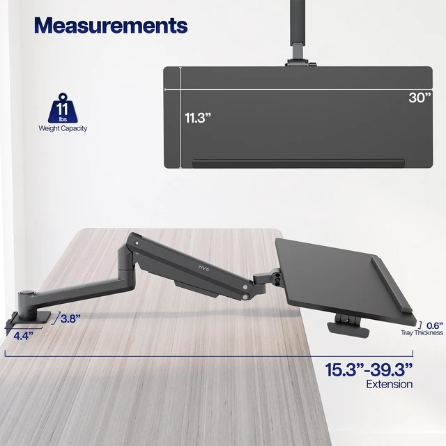 Alt view image 4 of 7 - VIVO Pneumatic Heavy Duty Clamp-on 30 Keyboard Tray, Holds 11lbs