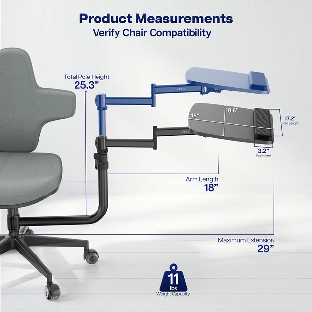 Alt view image 4 of 7 - VIVO Chair Mounted Laptop Tray, 18" Arm, 360° Rotation, Height Adjustable Arm
