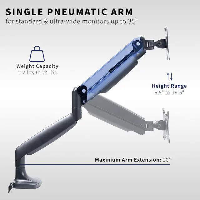 Alt view image 7 of 8 - VIVO Black Heavy Duty Single Ultrawide Monitor Desk Mount Stand with Pneumatic Spring Arm, Fits Screens up to 35"
