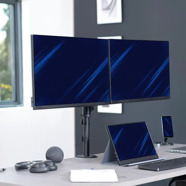 Alt view image 6 of 7 - VIVO Dual Monitor Mechanical Spring Sit-Stand Desk Mount for 2 Screens up to 32"