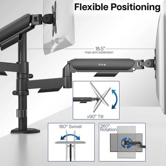 Alt view image 5 of 7 - VIVO Dual Monitor Mechanical Spring Sit-Stand Desk Mount for 2 Screens up to 32"