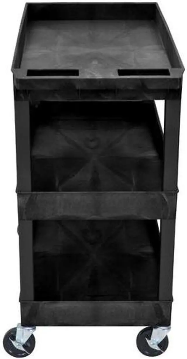Alt view image 6 of 20 - Luxor Mobile Home Office Kitchen Service Push Handle High Capacity 18"D x 32"W Tub Utility Storage Cart 3 Shelves Black