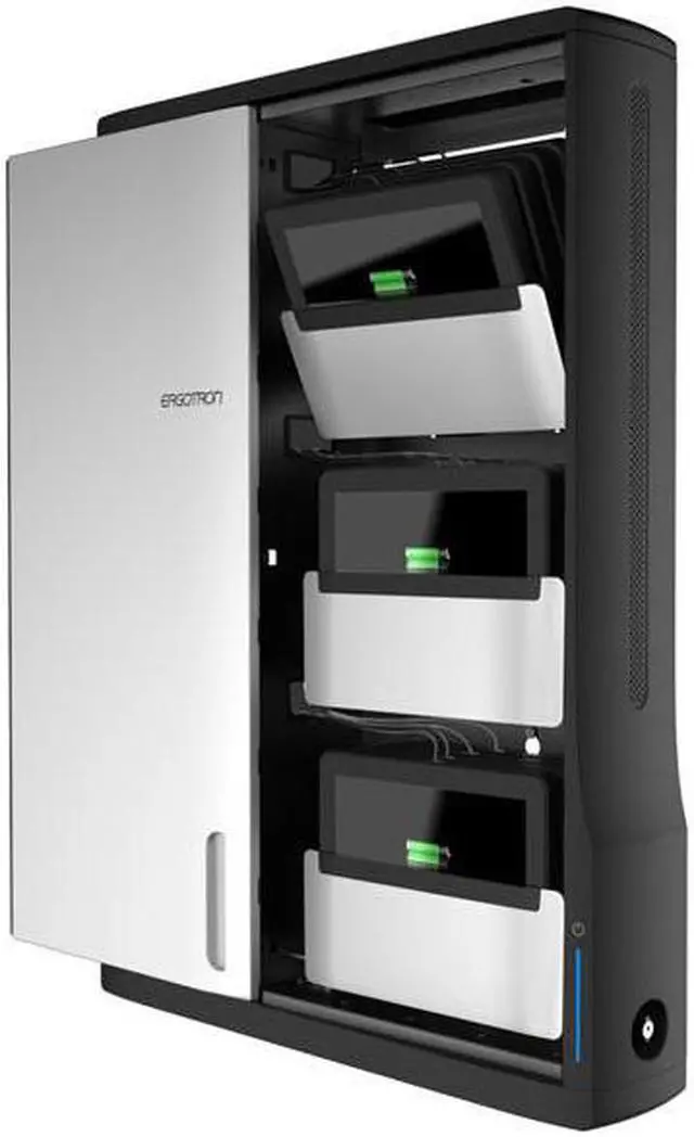 Alt view image 4 of 11 - Ergotron Zip12 Charging Wall Cabinet - Up to 12" Screen Support - 44.40 lb Load Capacity - 35.6" Height x 26.4" Width x 5.9" Depth - Wall Mountable - Steel - Black, Silver