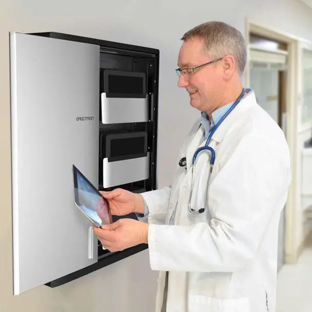 Alt view image 7 of 11 - Ergotron Zip12 Charging Wall Cabinet - Up to 12" Screen Support - 44.40 lb Load Capacity - 35.6" Height x 26.4" Width x 5.9" Depth - Wall Mountable - Steel - Black, Silver