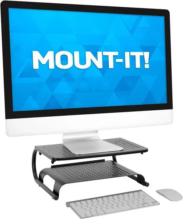 Alt view image 2 of 10 - Mount-It! 2-Tier Monitor Stand Up to 32" Black MI-7361