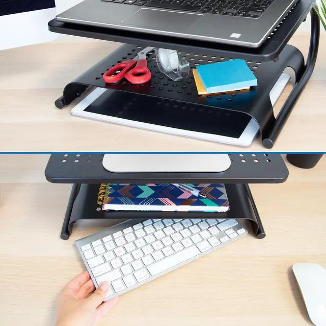 Alt view image 3 of 10 - Mount-It! 2-Tier Monitor Stand Up to 32" Black MI-7361