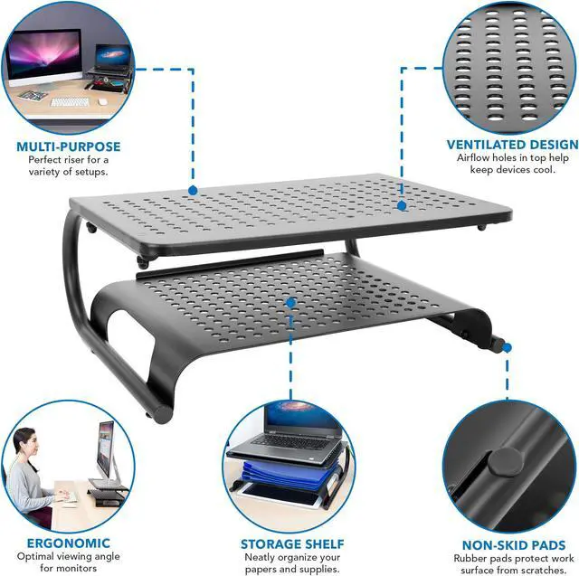Alt view image 4 of 10 - Mount-It! 2-Tier Monitor Stand Up to 32" Black MI-7361