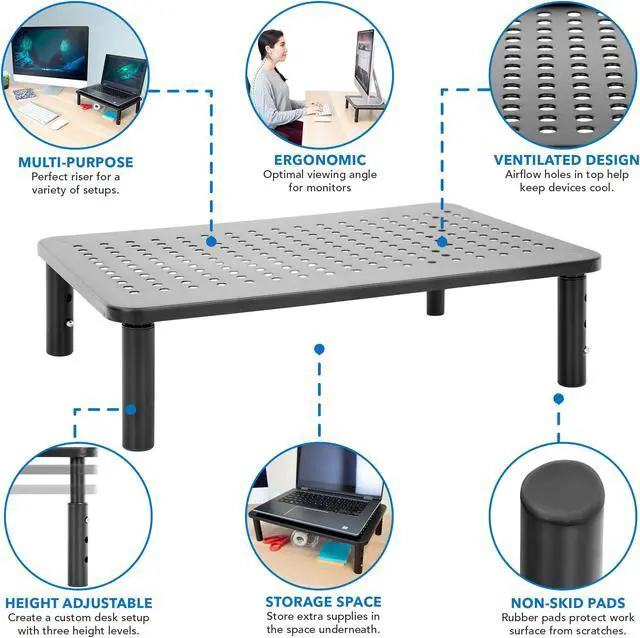 Alt view image 3 of 11 - Mount-It! Adjustable Monitor Riser Stand | 32" Max Screen Size | 44lbs Capacity