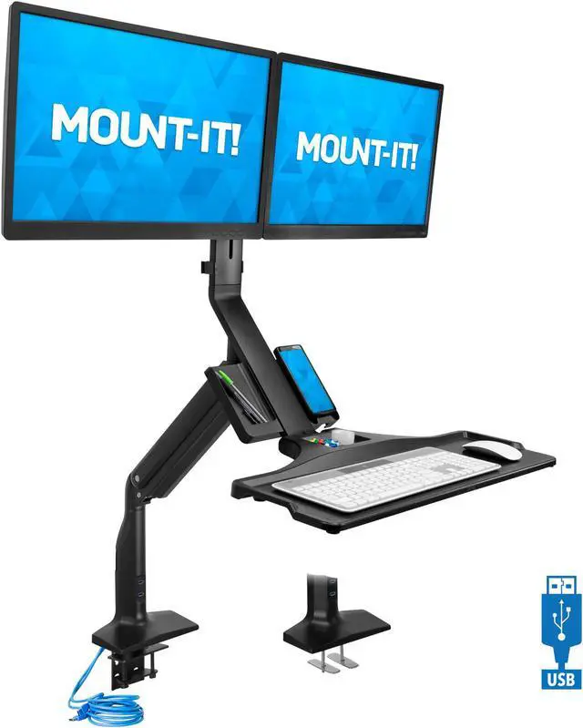 Main image of Mount-It! Height Adjustable Sit Stand Computer Workstation | Dual Monitor Mount