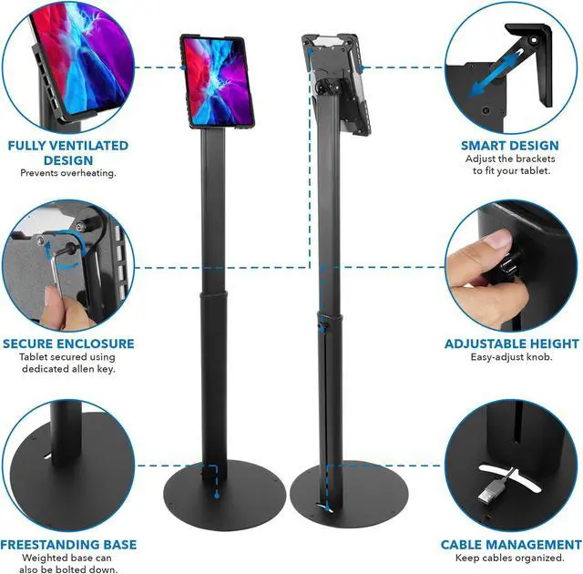 Alt view image 3 of 4 - Mount-It! Universal Tablet Floor Kiosk | Theft-Deterrent Tablet Stand | Black