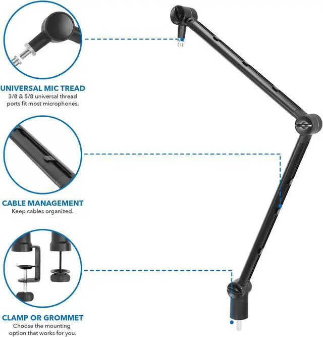 Alt view image 3 of 11 - Mount-It! Adjustable Microphone Boom Arm | Clamp Included | Podcast Microphone Holder