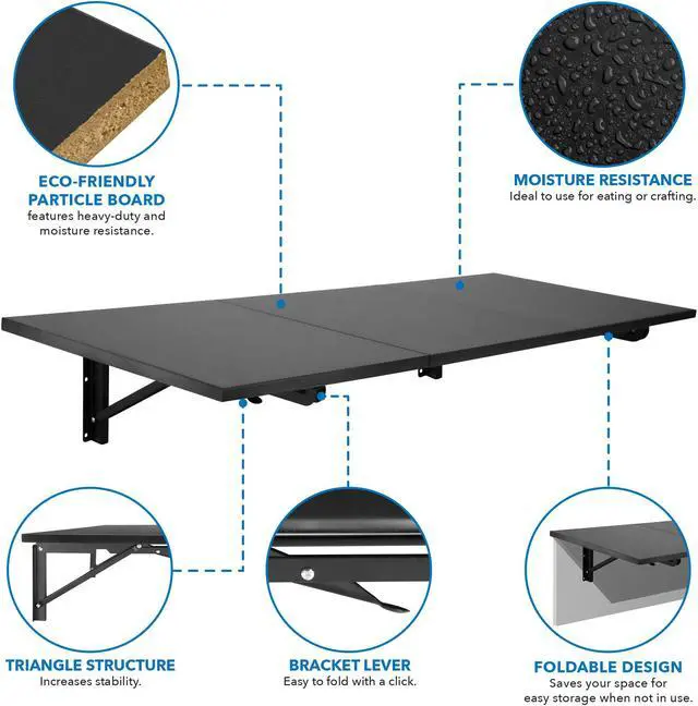 Alt view image 2 of 5 - Mount-It! Wall Mounted Drop Leaf Table / Workbench