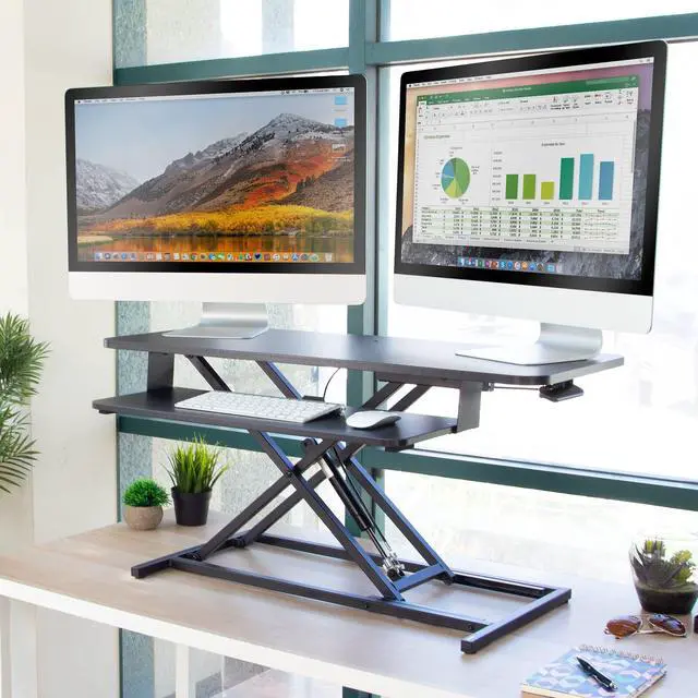 Alt view image 2 of 13 - Mount-It! 36"W Standing Desk Converter Black (MI-8050)