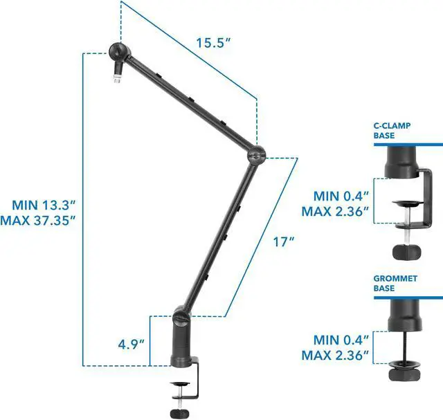 Alt view image 4 of 11 - Mount-It! Adjustable Microphone Boom Arm | Clamp Included | Podcast Microphone Holder