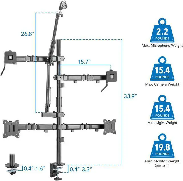 Alt view image 2 of 6 - Mount-It! All-In-One Live Streaming Gaming Studio Camera Setup Stand | Dual Monitor
