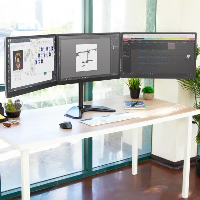 Alt view image 6 of 13 - Mount-It! Adjustable Triple Monitor Stand Up to 32" Black (MI-2789XL)