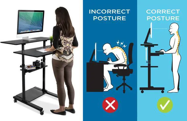 Alt view image 6 of 12 - Mount-It! Wide Mobile Stand Up Desk | Height Adjustable Rolling Workstation with 40" Wide Table Tops | Black