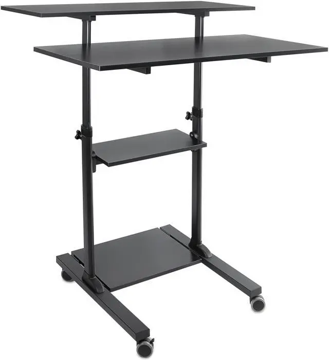 Alt view image 7 of 12 - Mount-It! Wide Mobile Stand Up Desk | Height Adjustable Rolling Workstation with 40" Wide Table Tops | Black