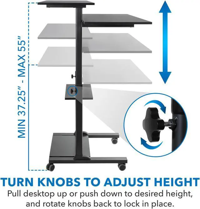 Alt view image 3 of 12 - Mount-It! Wide Mobile Stand Up Desk | Height Adjustable Rolling Workstation with 40" Wide Table Tops | Black