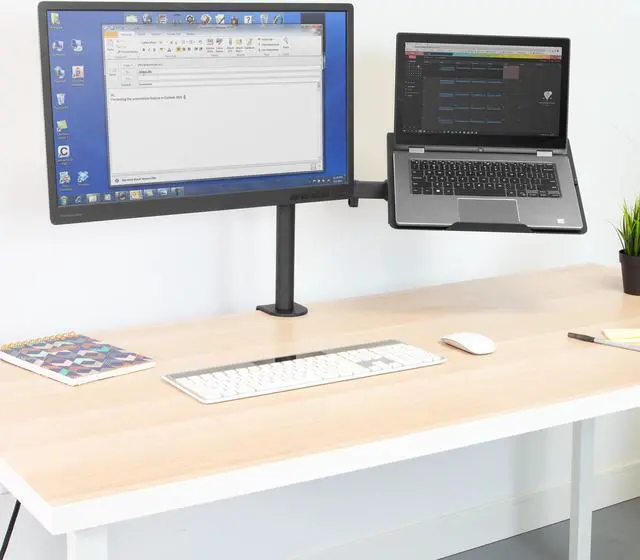 Alt view image 8 of 12 - Mount-It! Monitor Desk Stand with Laptop Holder | Fits 17"-27" Computer Screens