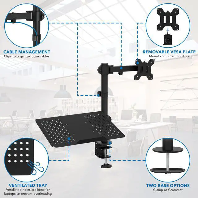 Alt view image 6 of 12 - Mount-It! Monitor Desk Stand with Laptop Holder | Fits 17"-27" Computer Screens