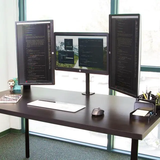 Alt view image 3 of 14 - Mount-It! Adjustable Triple Monitor Mount Up to 32" Black MI-753XL