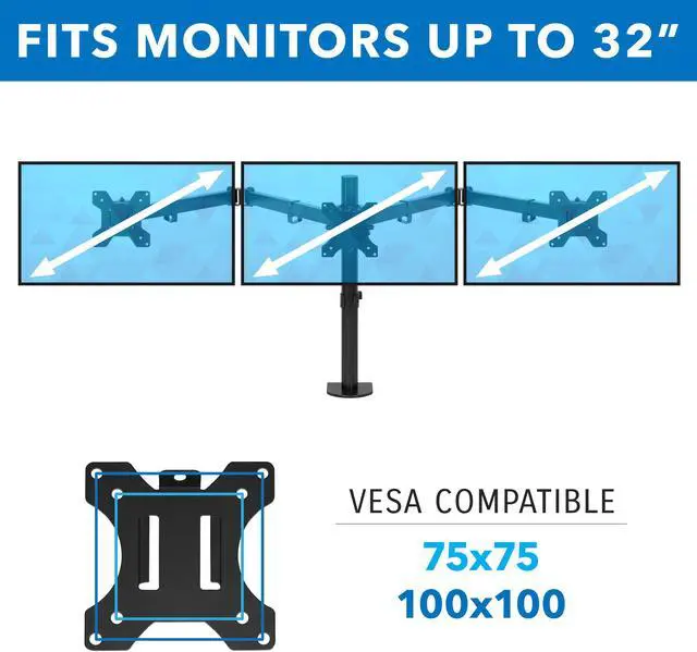 Alt view image 6 of 14 - Mount-It! Adjustable Triple Monitor Mount Up to 32" Black MI-753XL
