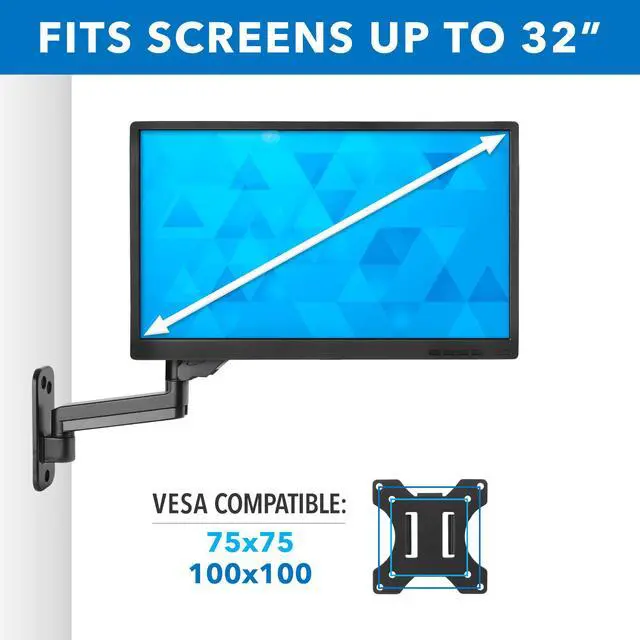 Alt view image 5 of 14 - Mount-It! Adjustable Monitor Wall Mount Up to 32" Black (MI-3753)