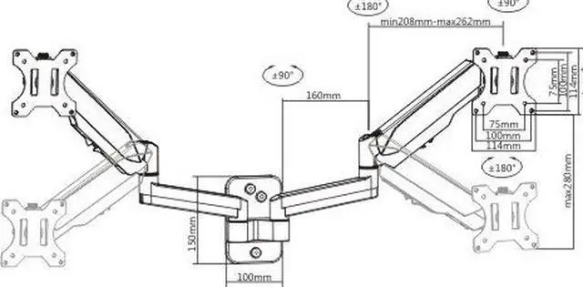 Alt view image 4 of 11 - Mount-It! Adjustable Dual Monitor Wall Mount Up to 32" Black (MI-1766B)