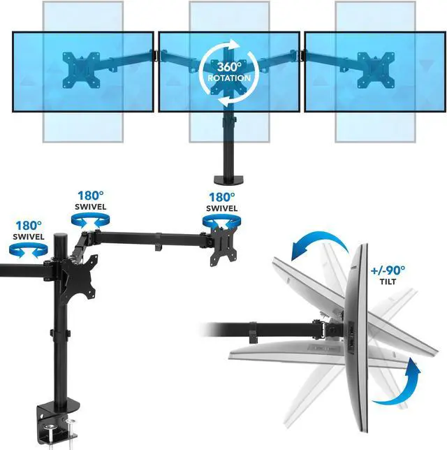 Alt view image 7 of 14 - Mount-It! Adjustable Triple Monitor Mount Up to 32" Black MI-753XL