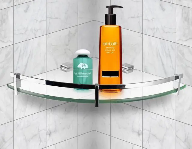 Alt view image 6 of 6 - Mount-It! Corner Glass Shelf with Chrome Rail