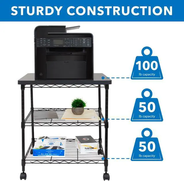 Alt view image 6 of 7 - Mount-It! Three-Tier Large Printer Cart with Wheels