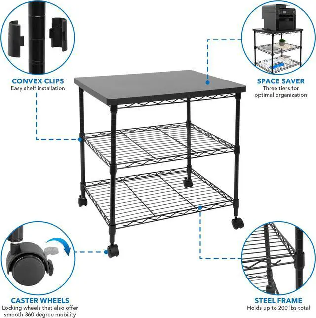 Alt view image 5 of 7 - Mount-It! Three-Tier Large Printer Cart with Wheels