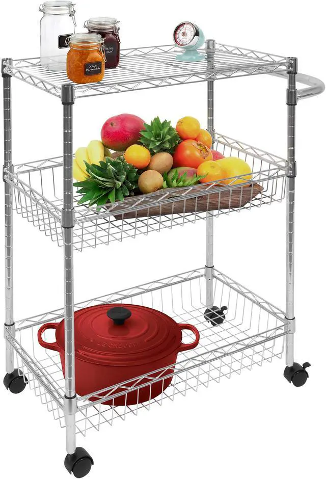 Alt view image 6 of 13 - Mount-It! 3-Tier Rolling Utility Cart | Silver