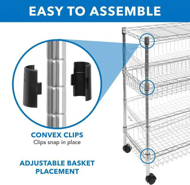 Alt view image 5 of 13 - Mount-It! 3-Tier Rolling Utility Cart | Silver