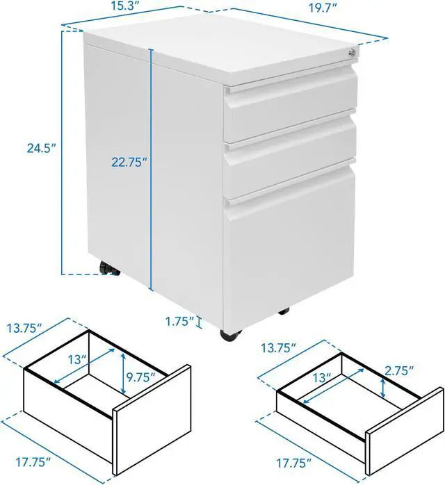 Alt view image 6 of 7 - Mount-It! Mobile File Cabinet with 3 Drawers | Lockable
