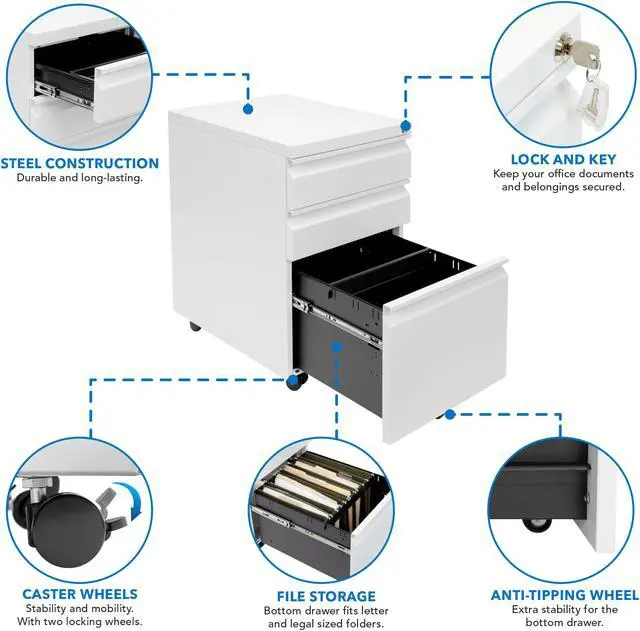 Alt view image 5 of 7 - Mount-It! Mobile File Cabinet with 3 Drawers | Lockable