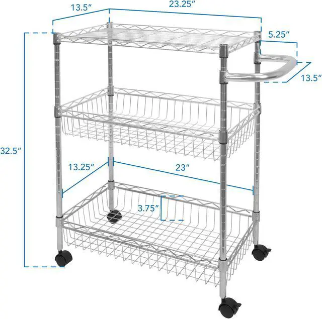 Alt view image 3 of 13 - Mount-It! 3-Tier Rolling Utility Cart | Silver
