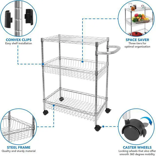 Alt view image 4 of 13 - Mount-It! 3-Tier Rolling Utility Cart | Silver