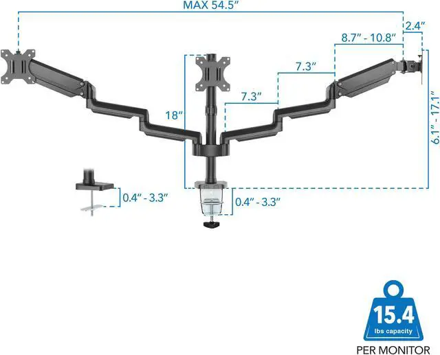 Alt view image 4 of 15 - Mount-It! Adjustable Triple Monitor Mount with Gas Spring Arms Up to 27" Black (MI-4753B)