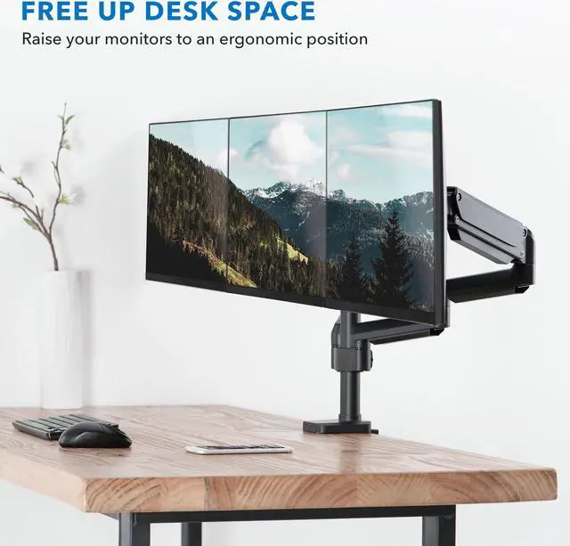 Alt view image 7 of 15 - Mount-It! Adjustable Triple Monitor Mount with Gas Spring Arms Up to 27" Black (MI-4753B)